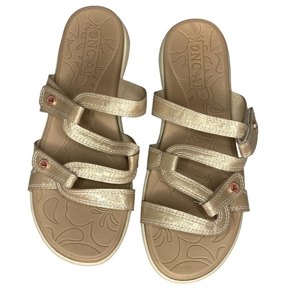 Oncai Metalic gold tan strappy slides sandals womens shoes EU 40 - Picture 2 of 6